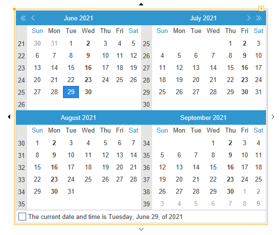 MonthCalendar with TodayFormat: "The current date and time is" dddd, MMMM dd, "of" yyyy